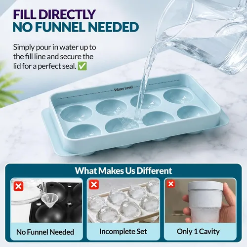 Vista 5 de Paquete de 3 bandejas para cubitos de hielo para congelador, máquina de hielo redonda grande para whisky, molde de hielo de 8 bolas con cubo