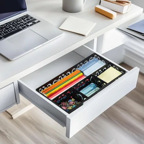 Vista 2 de EasyPAG - organizador de cajón de colección, labrado con patrón de flores, Negro