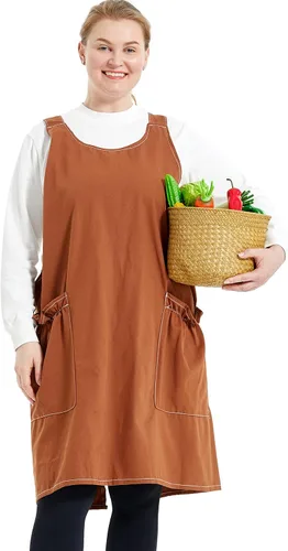 Vista 50 de Delantales grandes de talla grande para mujer con bolsillos de algodón y lino para hornear cocina