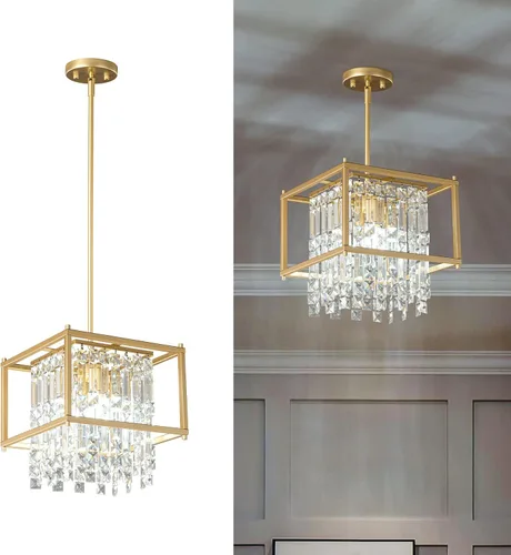 Vista 18 de LMQNINE Modernas lámparas colgantes negras para isla de cocina, lámpara de araña de cristal, iluminación colgante ajustable de granja para comedor