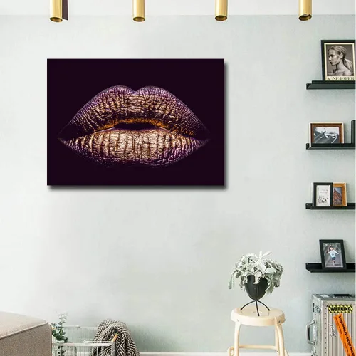 Vista 3 de Lienzo decorativo de labios dorados para mujer, impresiones en lienzo, maquillaje, cuerpo morado, labio, arte, arte, arte, arte, arte, arte, arte