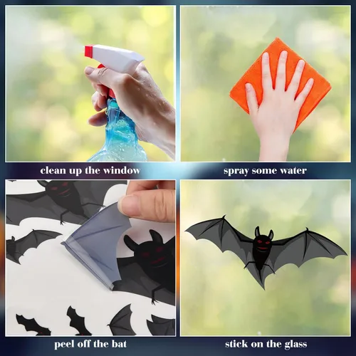 Vista 2 de 120 calcomanías de murciélago para ventana de Halloween, calcomanías de murciélago para ventana, calcomanías de vinilo no adhesivas, calcomanías