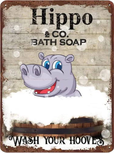 Vista 9 de Cartel de metal divertido de jirafa para baño, diseño retro de cabra para pared, póster de inodoro con texto "Wash Your Hooves", letrero de hojalata