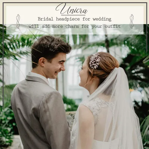 Vista 7 de Unicra Diadema larga con diamantes de imitación de cristal para mujeres y niñas (dorado)