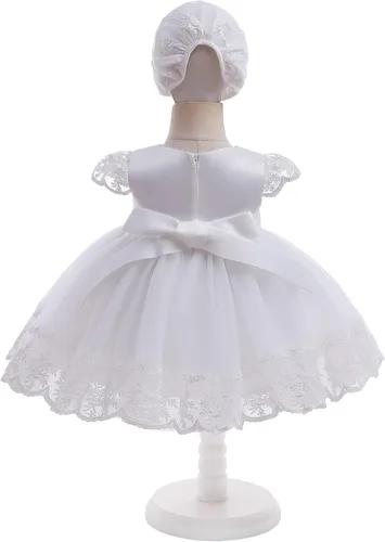Vista 4 de Vestido de bautismo para niña, 3 piezas, bordado, formal, para fiesta, boda