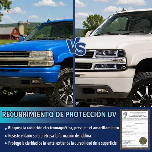 Vista 4 de PIT66 Conjunto de faros LED compatible con Chevy Silverado 1999-2002 / 2000-2006 Tahoe Suburban faros delanteros lente transparente, carcasa negra