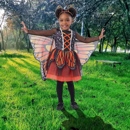 Vista 6 de JUST FOR PARTY Girl Monarch Butterfly Wing Cape, Adult Butterfly Cape Dress for Halloween, Toddler