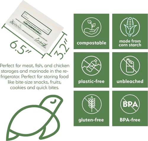 Vista 2 de Bolsas de almacenamiento de alimentos 100% compostables [Paquete de 150 aperitivos] Bolsas ecológicas para congelador, bolsas resellables