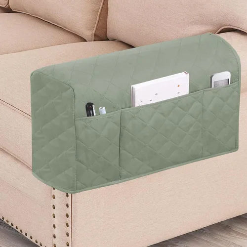 Vista 12 de Paquete de 2 fundas impermeables para reposabrazos para sillas y sofás, protectores de muebles antideslizantes con bolsillos laterales, juego