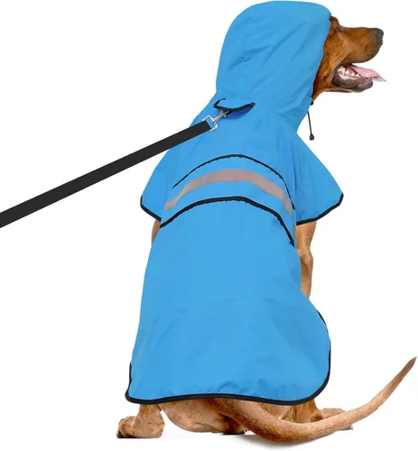Vista 10 de Weesiber Chubasquero para perro, impermeable con agujero para correa, ropa de lluvia con capucha reflectante para cachorros, poncho para mascotas