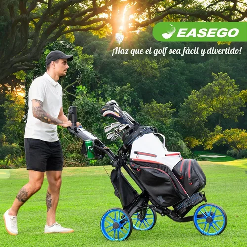 Vista 3 de EASEGO Carrito de golf con 3 ruedas: carrito plegable para bolsa de golf con soporte para teléfono/taza/paraguas, carritos de golf compactos