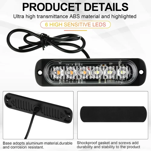 Vista 4 de Paquete de 20 luces LED estroboscópicas de emergencia, 6 LED ámbar y blanco, luces intermitentes de montaje en superficie, luces intermitentes
