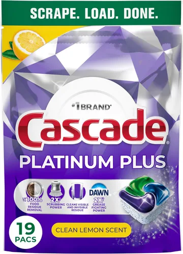 Vista 15 de Cascade Platinum Plus Cápsulas para lavavajillas, detergente para lavavajillas, jabón detergente para platos, limón, 47