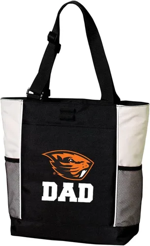 Vista 2 de Broad Bay Official Oregon State Tote Bag - Zippered Carryall Beavers Logo, 600D Polyester Canvas, Adjustable Web Handles, Front Pocket, Side Mesh