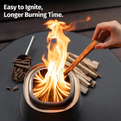 Vista 5 de East Oak Fuoco - Fogón de Mesa Sin Humo Bandeja de Cenizas 3 en 1 Fogón Portátil para Madera y Pellets Acero Inoxidable Quema 120% Más