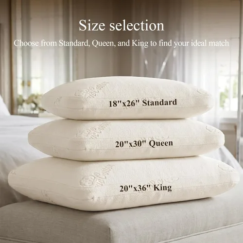 Vista 6 de Almohada estándar de algodón orgánico para dormir, con espuma viscoelástica triturada certificada CertiPUR-US, almohada ajustable con refuerzo