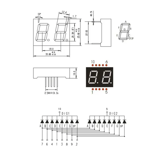 Vista 6 de PATIKIL Tubo digital con pantalla LED, paquete de 5 unidades de cátodo común 7 segmentos 10 pines 2 bits 2.1 V módulo de pantalla LED para placas