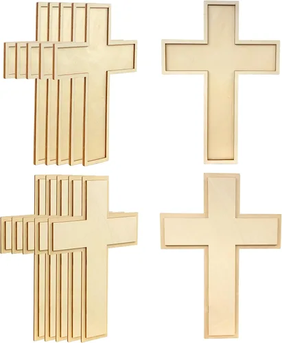 Vista 8 de Cregugua Paquete de 12 cruces de madera contrachapada de álamo sin terminar para manualidades