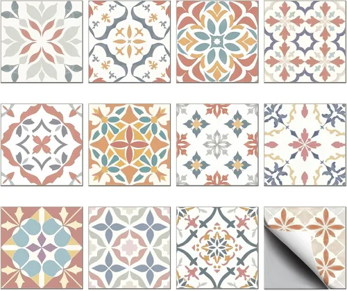 Vista 13 de CHGCRAFT 36 calcomanías de azulejos bohemios de 4x4 pulgadas, calcomanías impermeables desmontables de PVC para azulejos de pared, calcomanías
