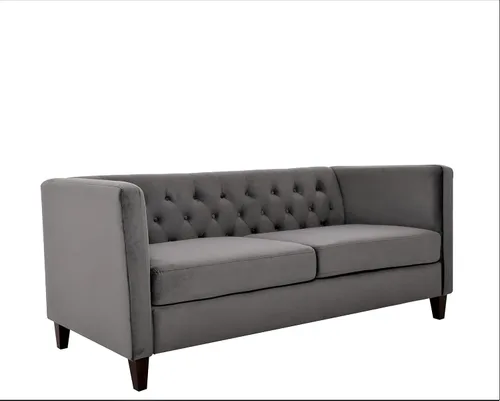 Vista 3 de Container Furniture Direct Sofá clásico de oficina tapizado de terciopelo de tres plazas con capitoné, cómodo sofá de oficina para espacios grandes