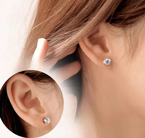 Vista 6 de TTVOVO Aretes de plata de ley 925 con circonita cúbica brillante de corte princesa, aretes de diamante de circonita cúbica para mujeres y hombres