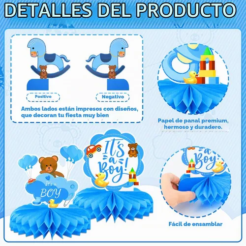 Vista 3 de 9 piezas de centros de mesa con temática de panal de abeja, decoración de mesa de panal azul, decoración de mesa para niños, decoración de mesa