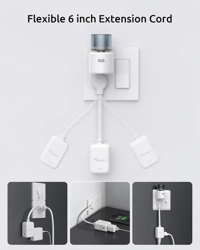 Vista 8 de NUTICT Cable de extensión corto de 6 pulgadas, extensor de 3 salidas con protector de sobretensiones 900J, 15A/1875W, certificado ETL, divisor