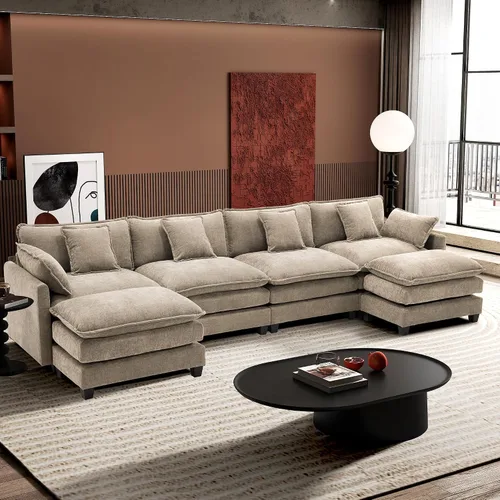 Vista 42 de Ihanherry - Sofá de nube de 3 plazas en L, modular, de asiento profundo, para sala de estar, cómodo cojín de asiento tapizado de doble capa, tela