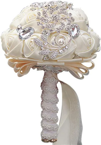 Vista 13 de Ramo de broche para novia pequeña, ramo de boda, ramo de rosas de satén para niña, hecho a medida, ramo floral de boda, arreglo de centro de mesa