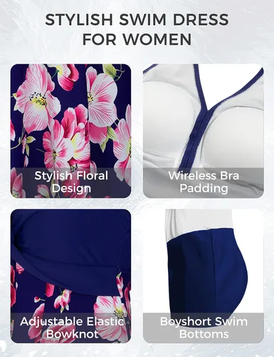 Vista 29 de Wantdo - Vestido de baño adelgazante, traje de baño de una pieza estilo pavo real, vintage, para mujer
