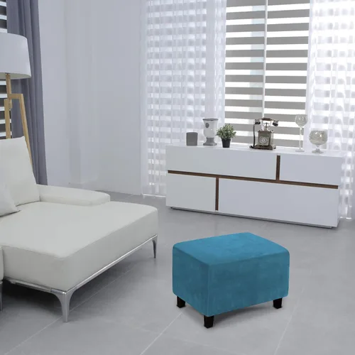 Vista 3 de MIFXIN Funda otomana rectangular para reposapiés, 1 pieza de terciopelo elástico, plegable, protector de muebles, reposapiés, funda otomana con Azul