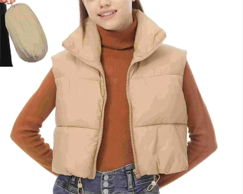 Vista 2 de Chaleco corto acolchado para invierno para mujer, ligero, sin mangas, chaleco acolchado para exteriores