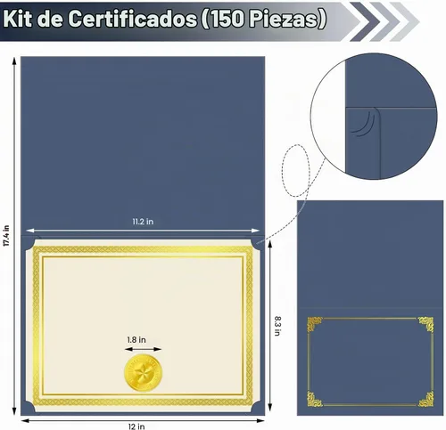 Vista 2 de El kit de certificado de 150 piezas incluye 50 soportes para certificados, cubiertas de diploma, 50 piezas de papel de certificado con borde de Como