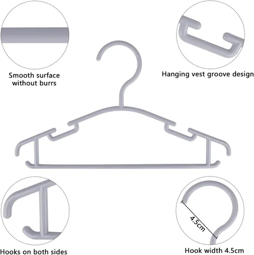 Vista 3 de GoodtoU Perchas de plástico para bebés, color gris, paquete de 60, resistentes y duraderas, ideales para ropa de niños