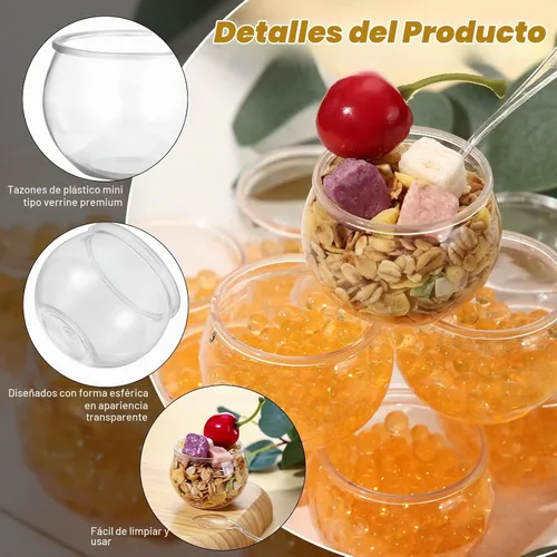 Vista 3 de EBOOT 100 mini tazas de postre de 2 onzas con cucharas, cuenco de plástico de esfera
