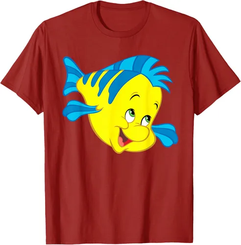 Vista 47 de Disney Camiseta de disfraz de cara grande de la Sirenita Flounder Sidekick