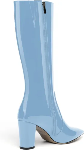 Vista 96 de AMBELIGHT Botas altas hasta la rodilla con cremallera y puntera puntiaguda para mujer, de patente sólida, tacón alto, 3.3 pulgadas