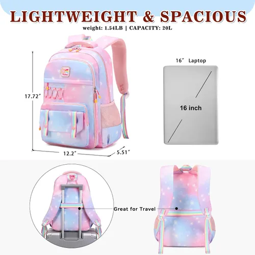 Vista 2 de Mochila escolar para niñas, mochila para computadora portátil, mochila escolar linda para niños y jardín de infantes, mochilas grandes para mujeres