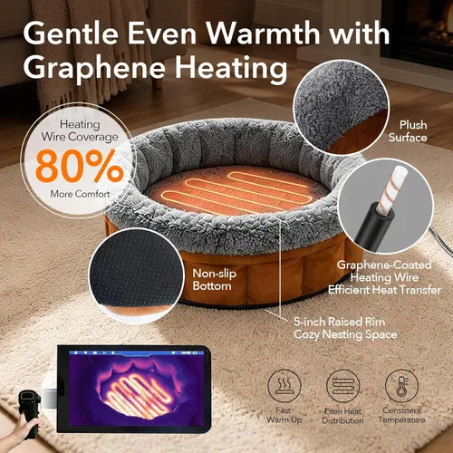 Vista 4 de 5V Heated Pet Bed with Adapter, Dual-Sensor Safety, Cat & Dog, 20