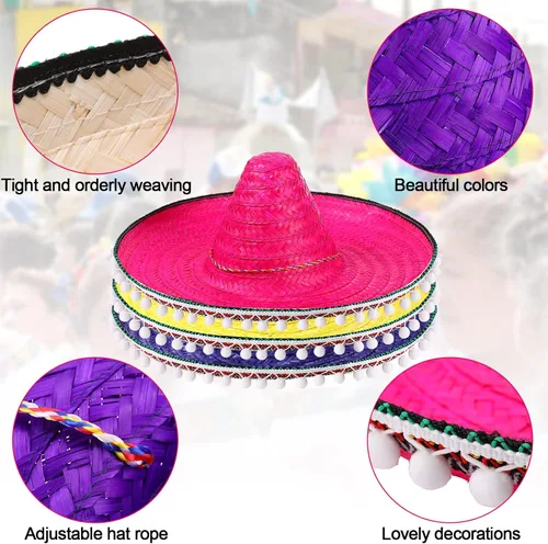Vista 3 de Mumufy 6 sombreros de fiesta mexicana del Cinco de Mayo, sombrero auténtico del Cinco de Mayo, sombreros de fiesta para hombres y mujeres, fiesta