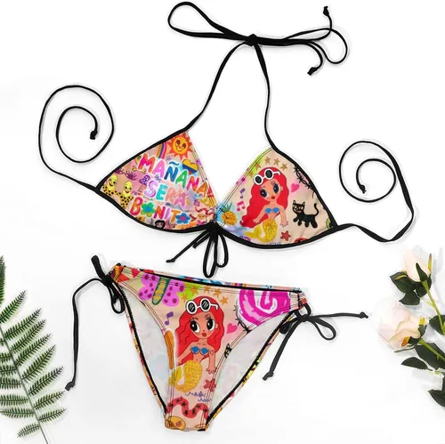 Vista 7 de Manana sera Bonito - Traje de baño de dos piezas para mujer Karols G Sexy traje de baño Halter String Triangle Bikini Sets