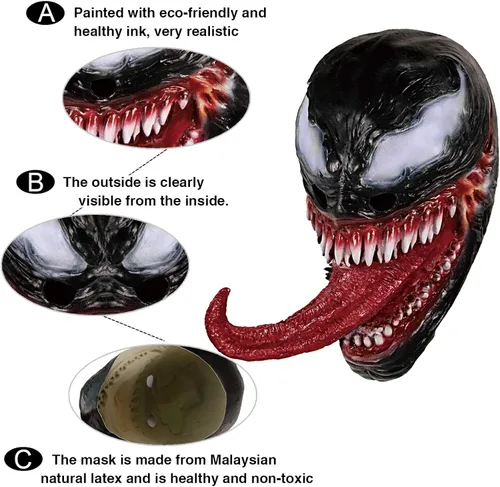 Vista 6 de Casco de máscara de veneno para cosplay, accesorios de fiesta para adultos, Halloween, Universo Deluxe (A)