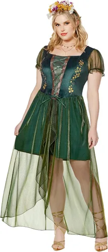 Vista 3 de Spirit Halloween Disfraz de reina del bosque para adultos, disfraz de realeza, disfraz de vestido con accesorio para la cabeza
