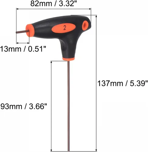 Vista 2 de uxcell Llave hexagonal de 0.079 in con mango en T de doble extremo, acero métrico S2 2 piezas