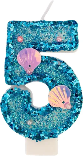 Vista 13 de Vela de número azul, velas de número con lentejuelas en forma de concha para pasteles de cumpleaños, suministros para fiestas con temática