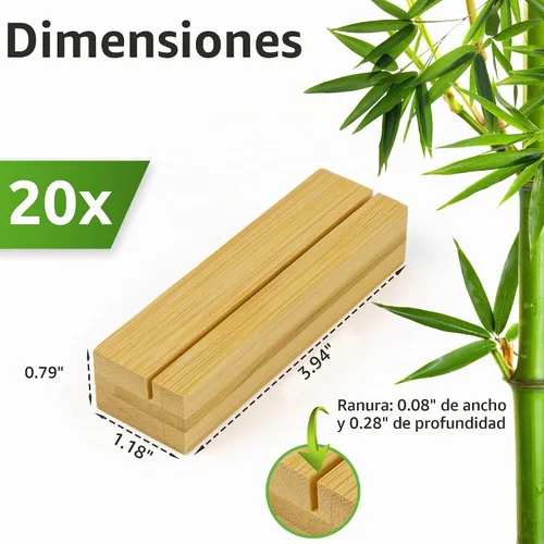 Vista 4 de ECENCE 20 soportes de madera para tarjetas de lugar, soportes para números de mesa, soporte de tarjeta de madera, soporte para tarjetas de nombre