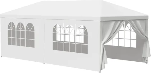 Vista 11 de LEMY Tienda de Fiesta, Carpa Gazebo para Exteriores de 10'x10' con Paredes Laterales Removibles y Ventanas, Tienda Blanca Resistente al Agua