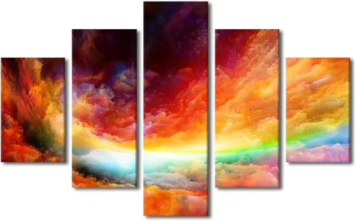 Vista 76 de Pintura en lienzo colorida para sala de estar, 5 paneles, impresiones abstractas sobre lienzo, arte de pared para sala de estar, dormitorio