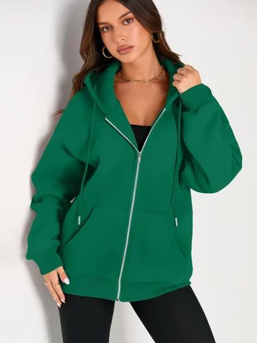 Vista 4 de EFAN Sudaderas con capucha lindas para mujer con cordón y cremallera, chaqueta de otoño de gran tamaño, sudaderas casuales con bolsillo