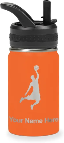 Vista 61 de LaserGram Botella de agua personalizada de 32 onzas, Basketball Slam Dunk Man (azul oscuro)